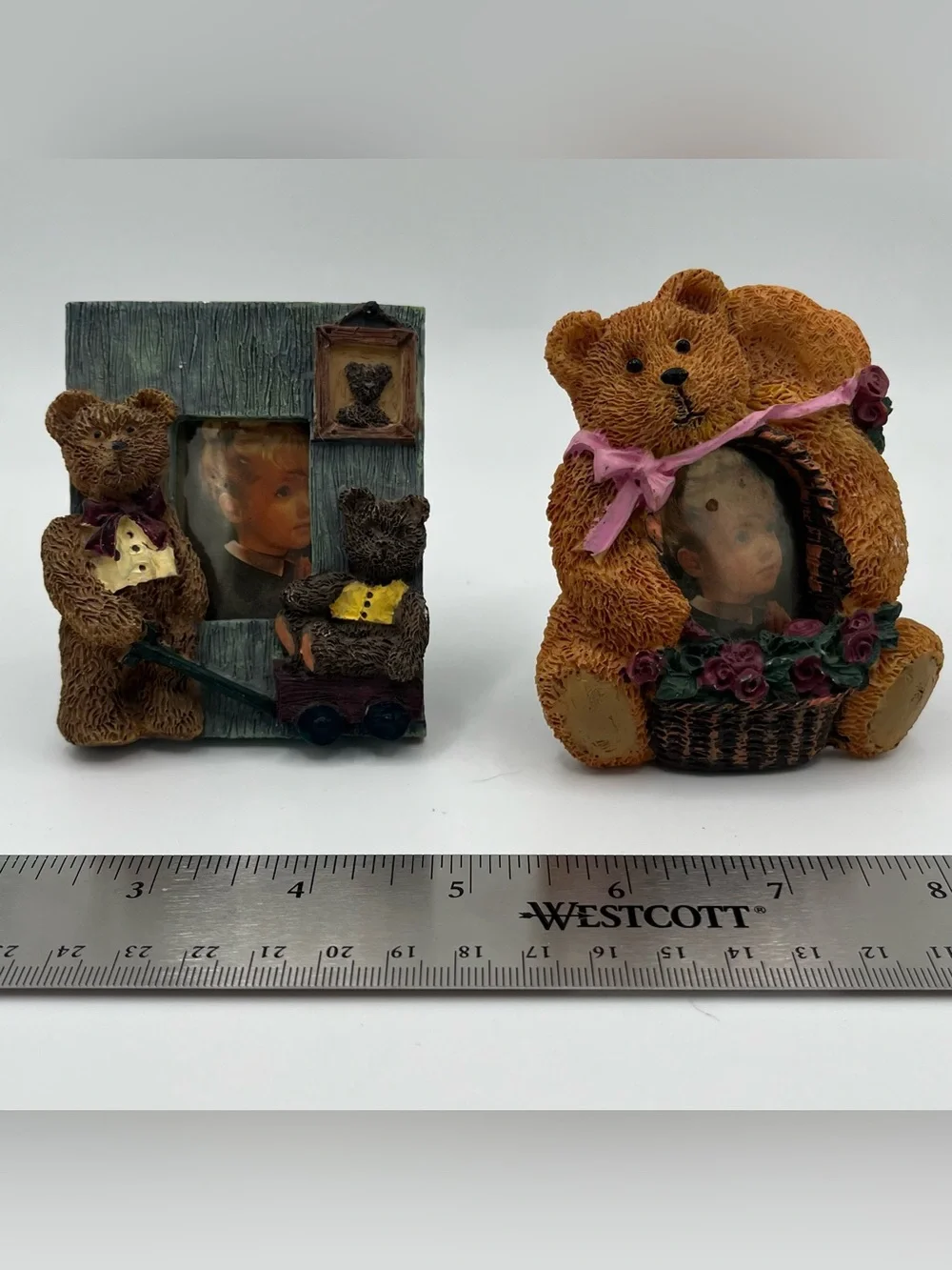 Cottagecore Teddy Bear Mini Sculpted Resin Picture Photo Frame - Set of 2